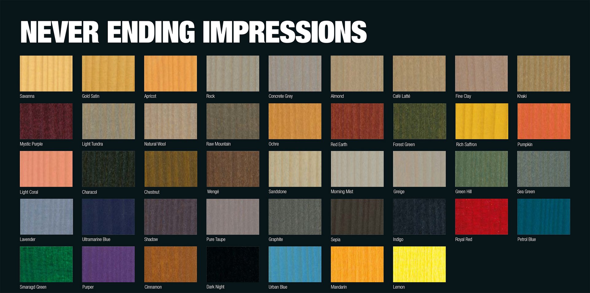 Never Ending Impressions Wood Colour collection